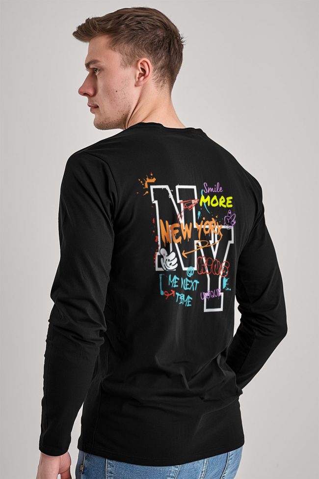 New York Smile More, Long Sleeve Μπλούζα σε Μαύρο Χρώμα