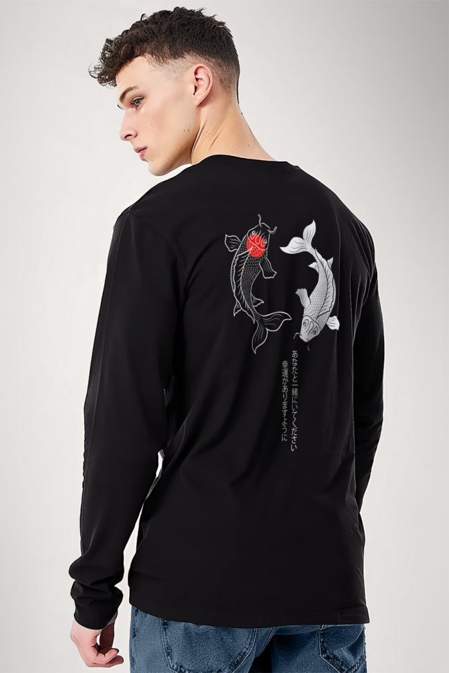 Yin Yang Koi Fish, Long Sleeve Μπλούζα σε Μαύρο Χρώμα