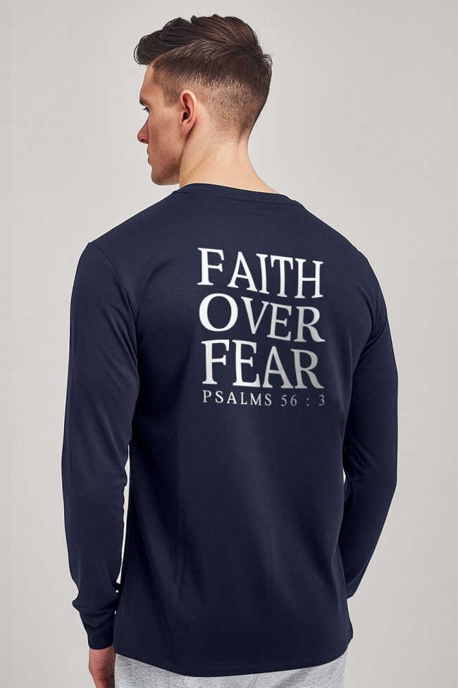 Faith Over Fear, Long Sleeve Μπλούζα σε Μπλε Χρώμα