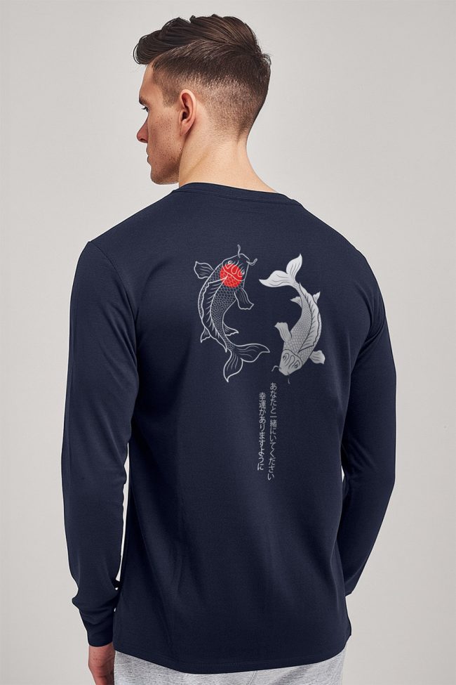 Yin Yang Koi Fish, Long Sleeve Μπλούζα σε Μπλε Χρώμα