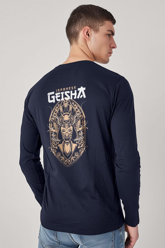 Japanese Geisha, Long Sleeve Μπλούζα σε Μπλε Χρώμα