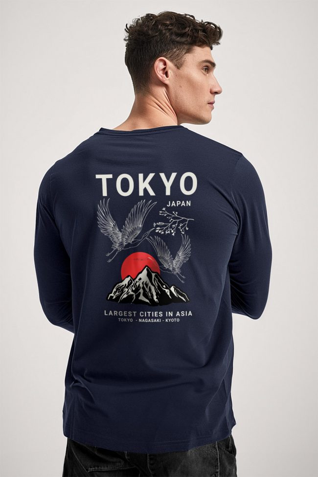 Japanese Sunset, Long Sleeve Μπλούζα σε Μπλε Χρώμα