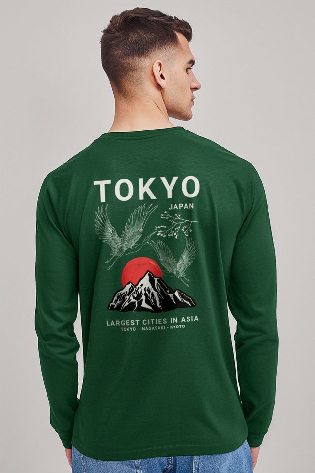 Japanese Sunset, Long Sleeve Μπλούζα σε Πράσινο Χρώμα