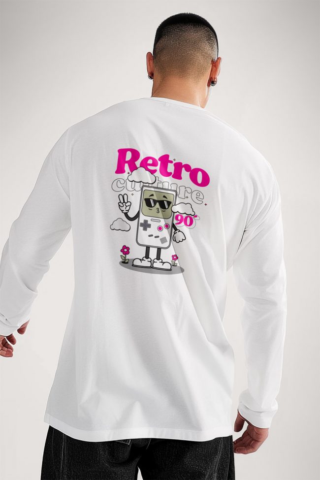90S Retro Culture, Long Sleeve Μπλούζα σε Λευκό Χρώμα