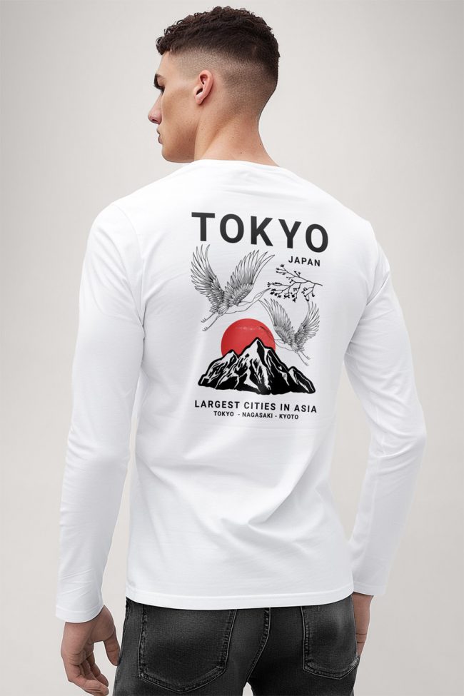 Japanese Sunset, Long Sleeve Μπλούζα σε Λευκό Χρώμα
