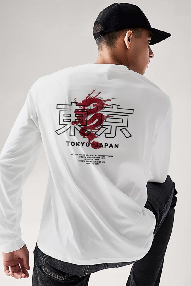 Japanese Dragon, Long Sleeve Μπλούζα σε Λευκό Χρώμα