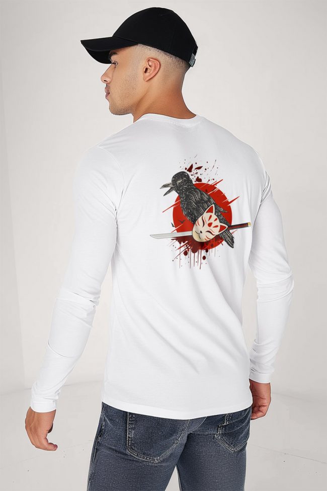 Ninja Cat Mask, Long Sleeve Μπλούζα σε Λευκό Χρώμα