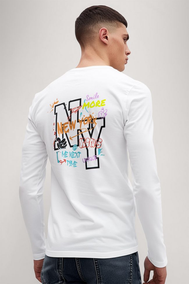 New York Smile More, Long Sleeve Μπλούζα σε Λευκό Χρώμα