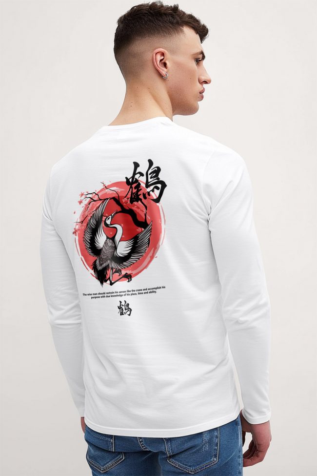 Japanese Toki Bird, Long Sleeve Μπλούζα σε Λευκό Χρώμα