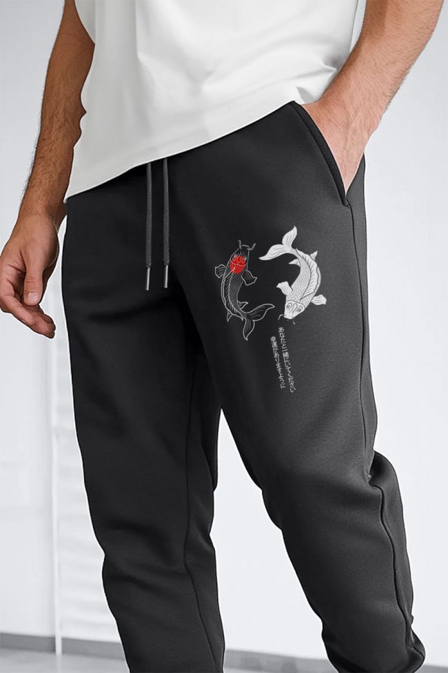 Yin Yang Koi Fish, Παντελόνι Φόρμας σε Iron Grey Χρώμα