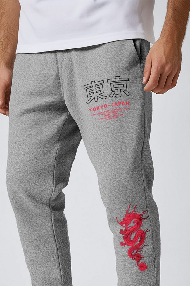 Japanese Dragon, Παντελόνι Φόρμας σε Γκρι Χρώμα
