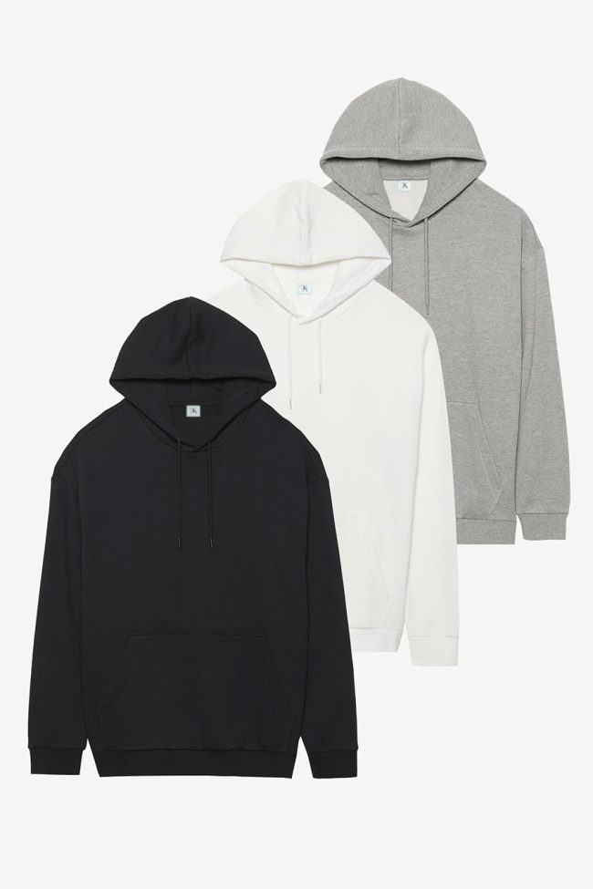 Hoodies, 3-Pack – Μαύρο, Λευκό, Γκρι