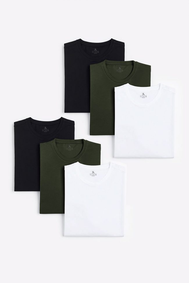 T-Shirts, 6-Pack – Μαύρο, Χακί, Λευκό