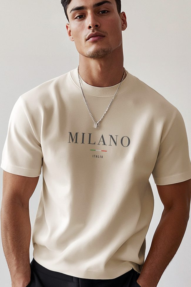 Milano Italia Stripe, T-Shirt σε Εκρού Χρώμα