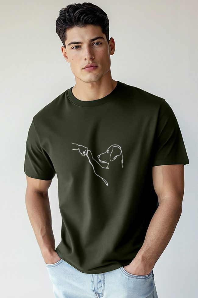 Dog High Five, T-Shirt σε Χακί Χρώμα