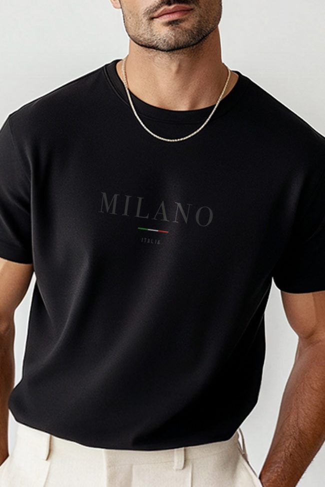 Milano Italia Stripe, T-Shirt σε Μαύρο Χρώμα
