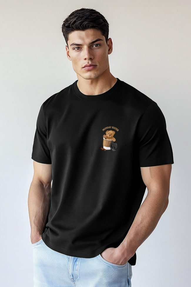 Monday Hater Teddy, T-Shirt σε Μαύρο Χρώμα