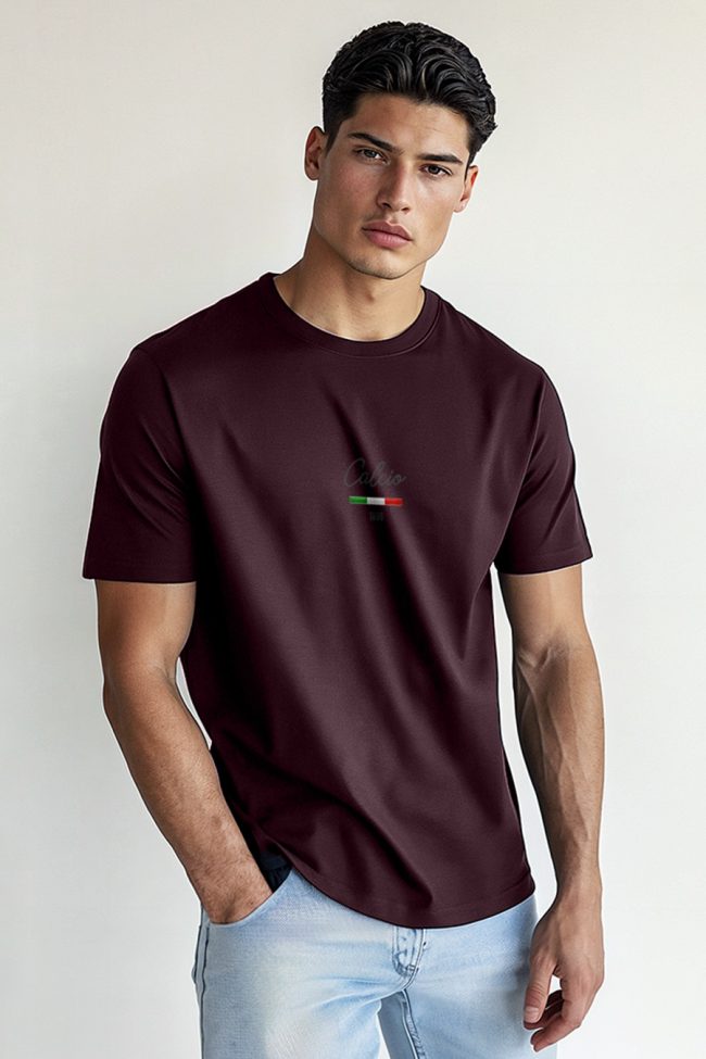 Dark Calcio Italian Stripe, T-Shirt σε Μπορντώ Χρώμα