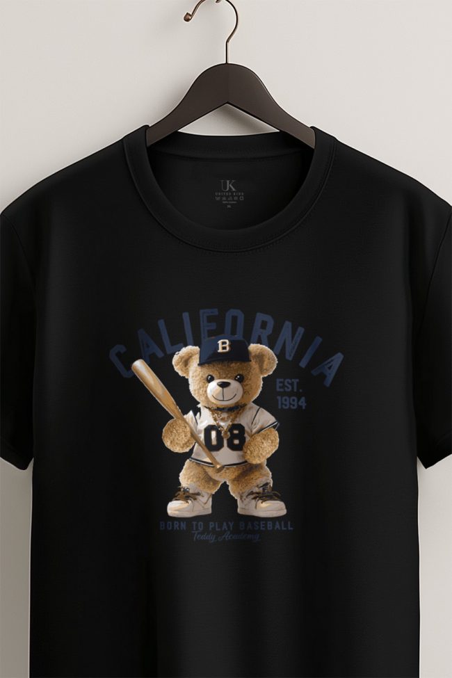 Cali Baseball Teddy, T-Shirt σε Μαύρο Χρώμα