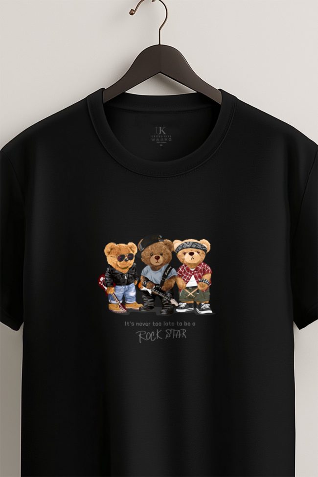 Rock Star Teddy, T-Shirt σε Μαύρο Χρώμα