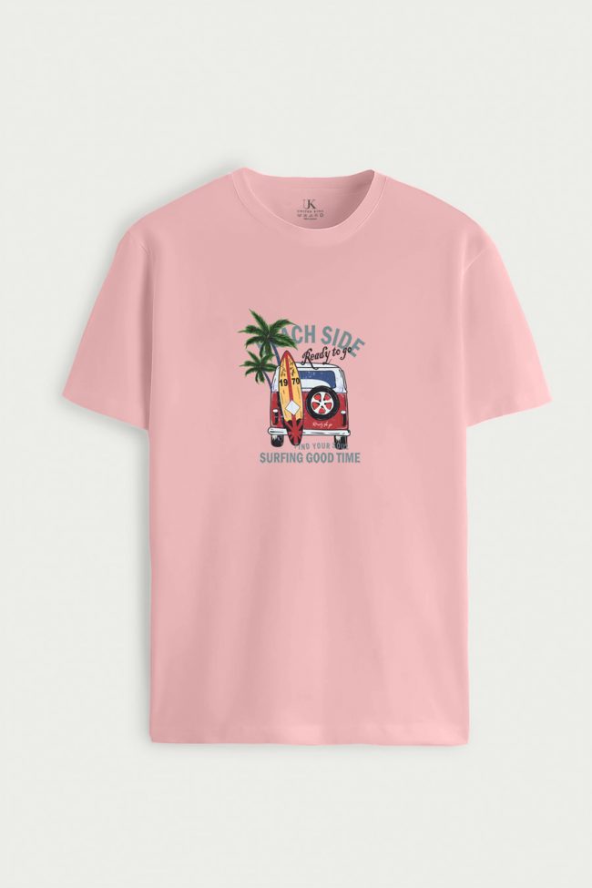 Beach Side Surfing, T-Shirt σε Ροζ Χρώμα