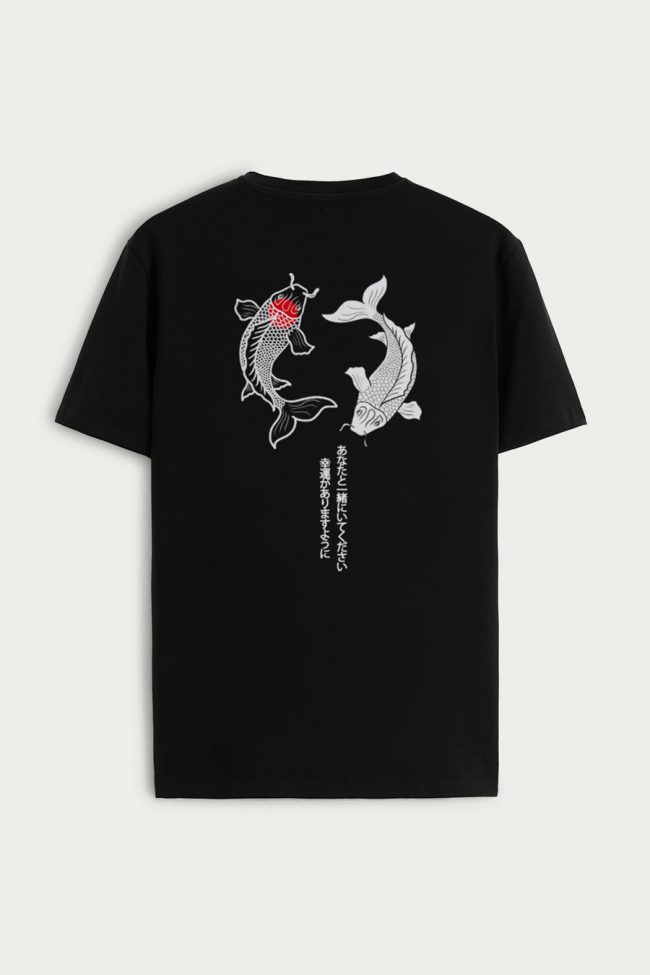 Yin Yang Koi Fish, T-Shirt σε Μαύρο Χρώμα