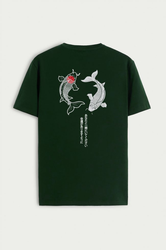 Yin Yang Koi Fish, T-Shirt σε Πράσινο Χρώμα