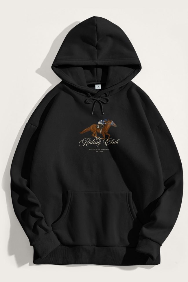Riding Club, Φούτερ με Κουκούλα σε Μαύρο Χρώμα