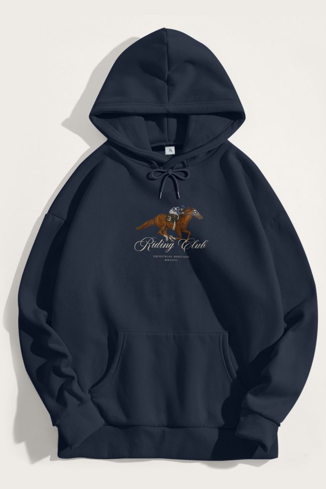Riding Club, Φούτερ με Κουκούλα σε Μπλε Χρώμα
