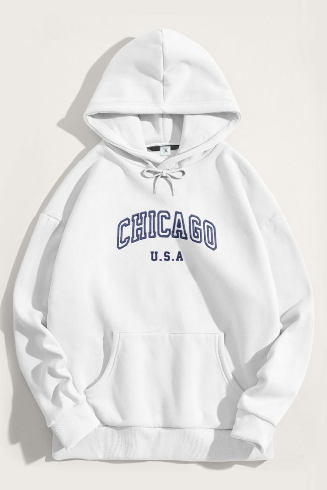 Chicago Navy, Φούτερ με Κουκούλα σε Λευκό Χρώμα