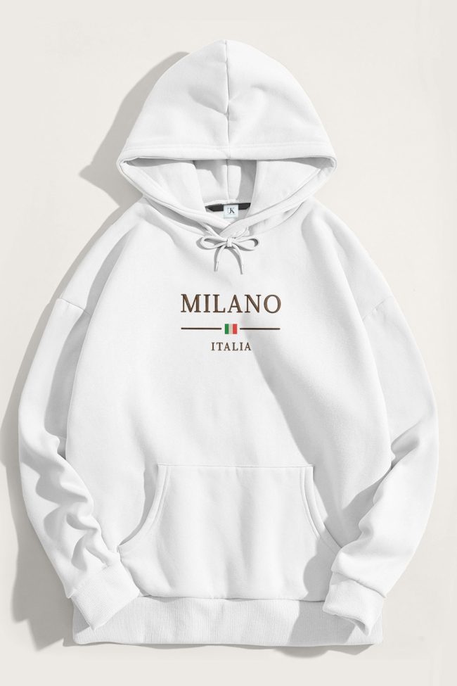 Milano Italia Flag, Φούτερ με Κουκούλα σε Λευκό Χρώμα