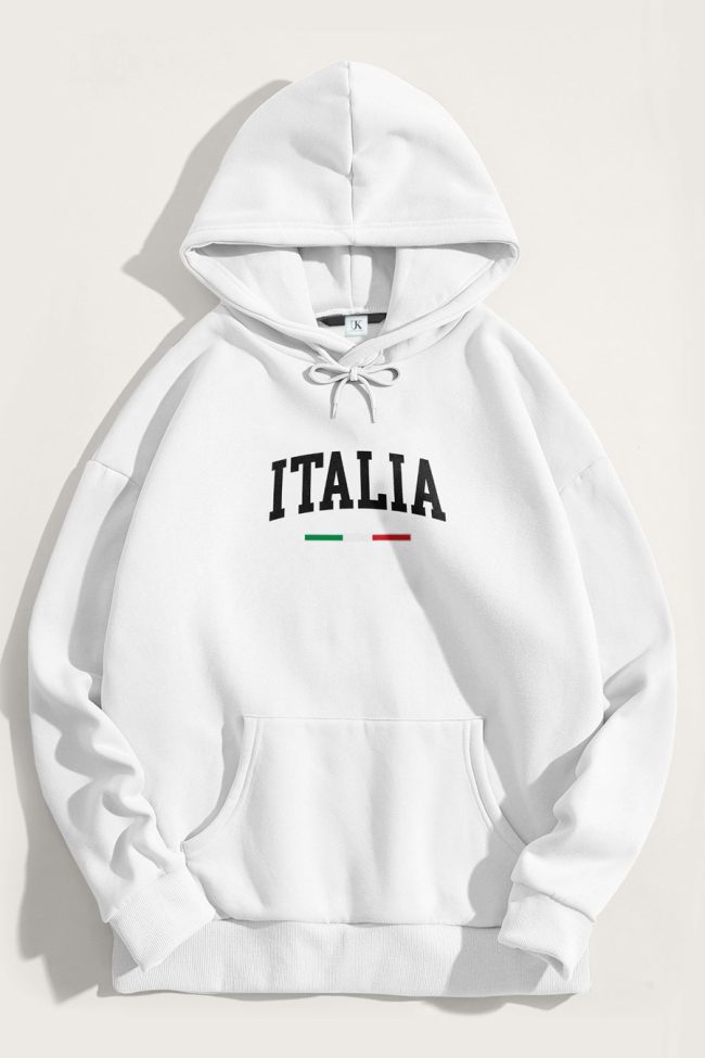 Italia Classic, Φούτερ με Κουκούλα σε Λευκό Χρώμα