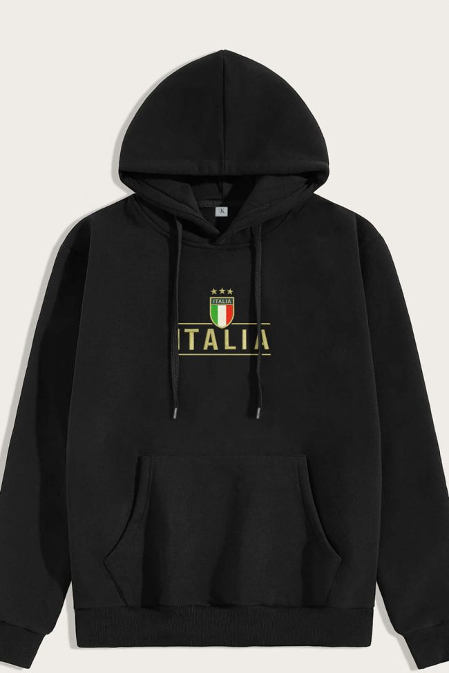 Italia Gold Stars, Φούτερ με Κουκούλα σε Μαύρο Χρώμα