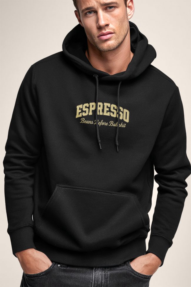 Espresso First, Φούτερ με Κουκούλα σε Μαύρο Χρώμα