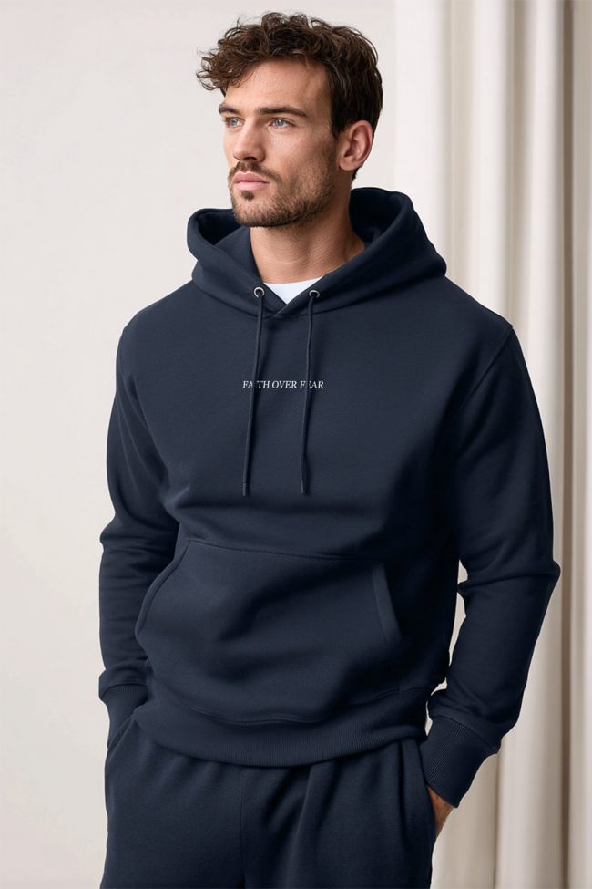 Faith Over Fear Classic, Φούτερ με Κουκούλα σε Μπλε Χρώμα