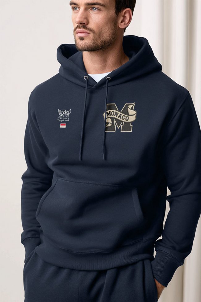 Monaco Monogram, Φούτερ με Κουκούλα σε Μπλε Χρώμα