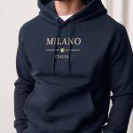 Milano Italia Flag, Φούτερ με Κουκούλα σε Μπλε Χρώμα