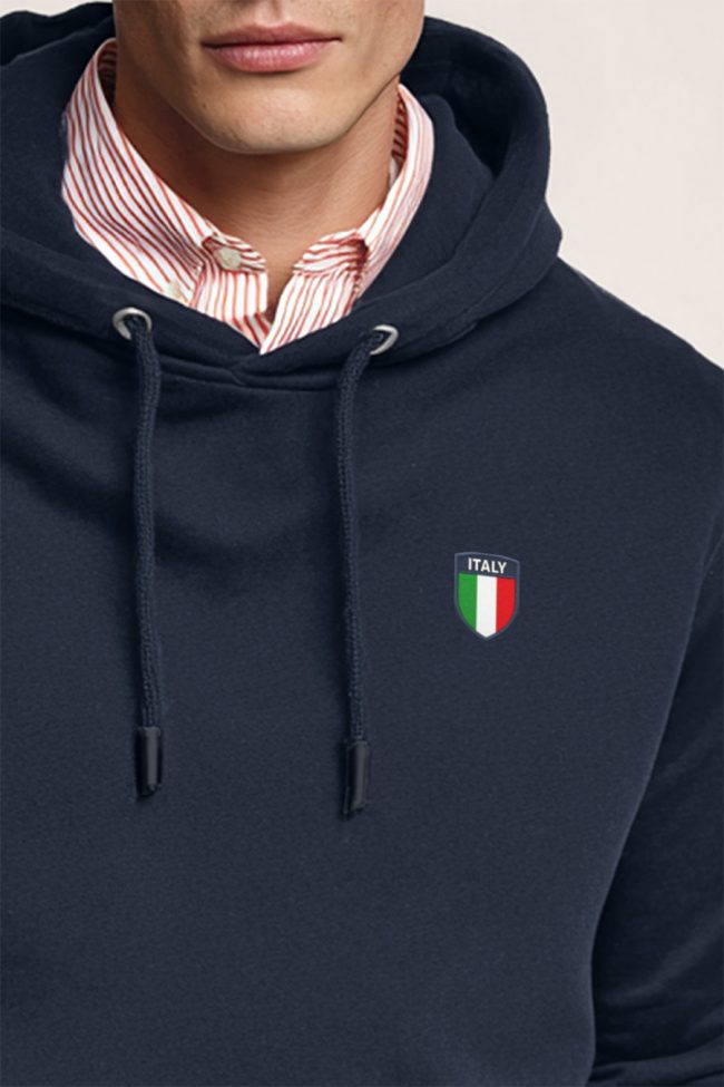 Italy Crest, Φούτερ με Κουκούλα σε Μπλε Χρώμα