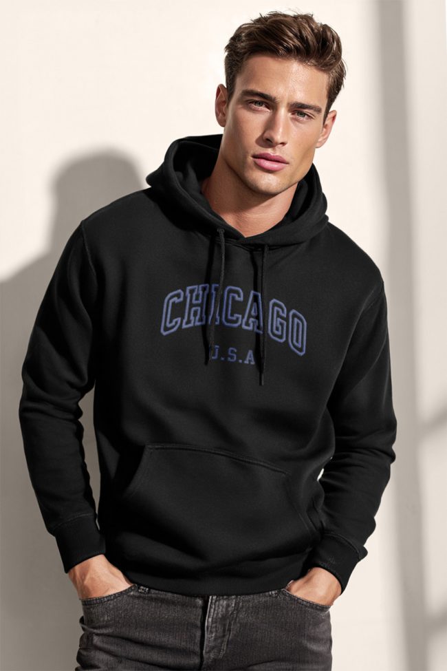Chicago Navy, Φούτερ με Κουκούλα σε Μαύρο Χρώμα