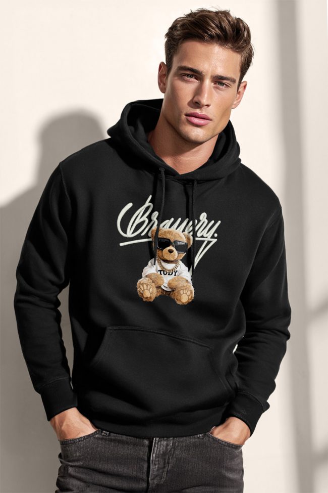 Bravery Teddy, Φούτερ με Κουκούλα σε Μαύρο Χρώμα