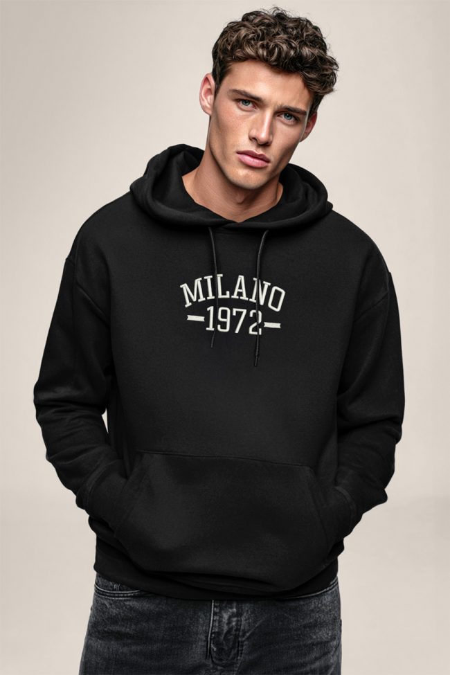 Milano Vintage, Φούτερ με Κουκούλα σε Μαύρο Χρώμα