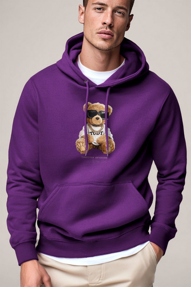 Bling Teddy, Φούτερ με Κουκούλα σε Μωβ Χρώμα