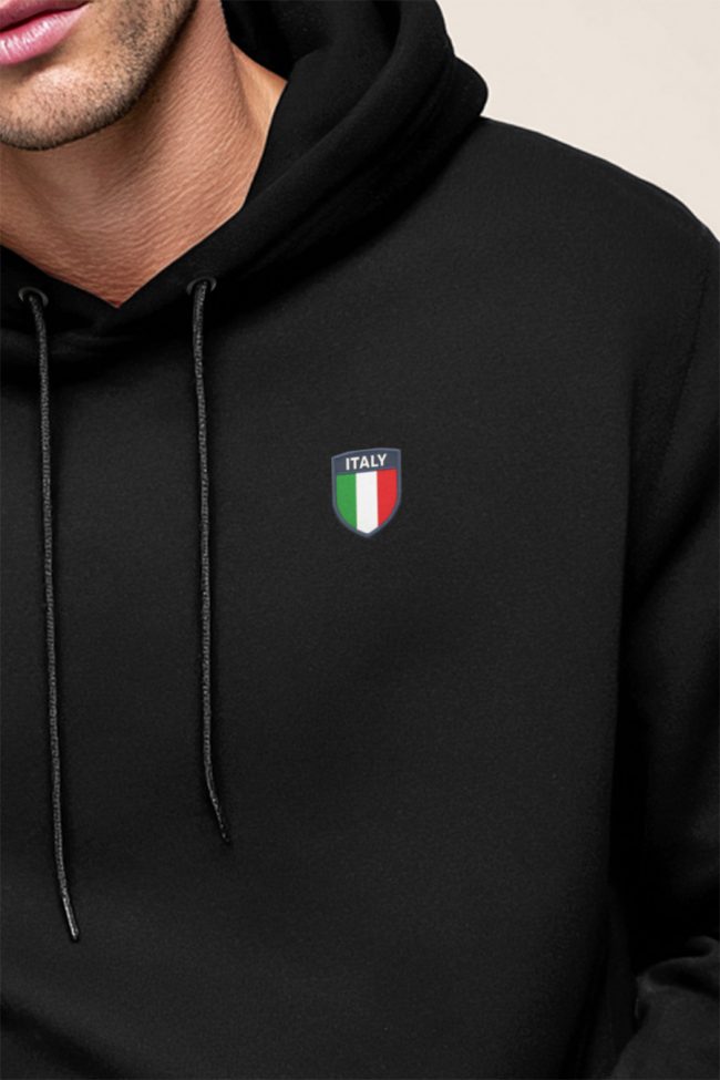 Italy Crest, Φούτερ με Κουκούλα σε Μαύρο Χρώμα