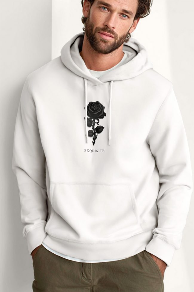 Black Rose, Φούτερ με Κουκούλα σε Λευκό Χρώμα