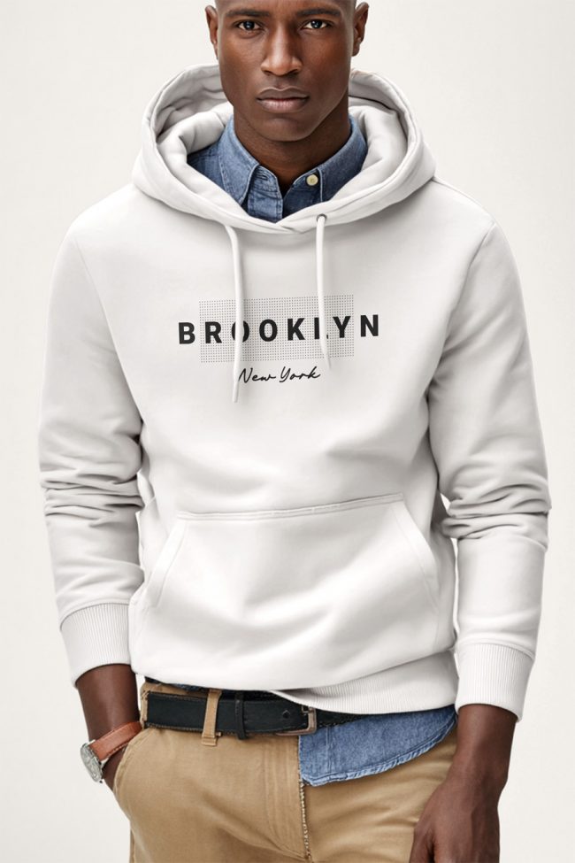Brooklyn Grid, Φούτερ με Κουκούλα σε Λευκό Χρώμα