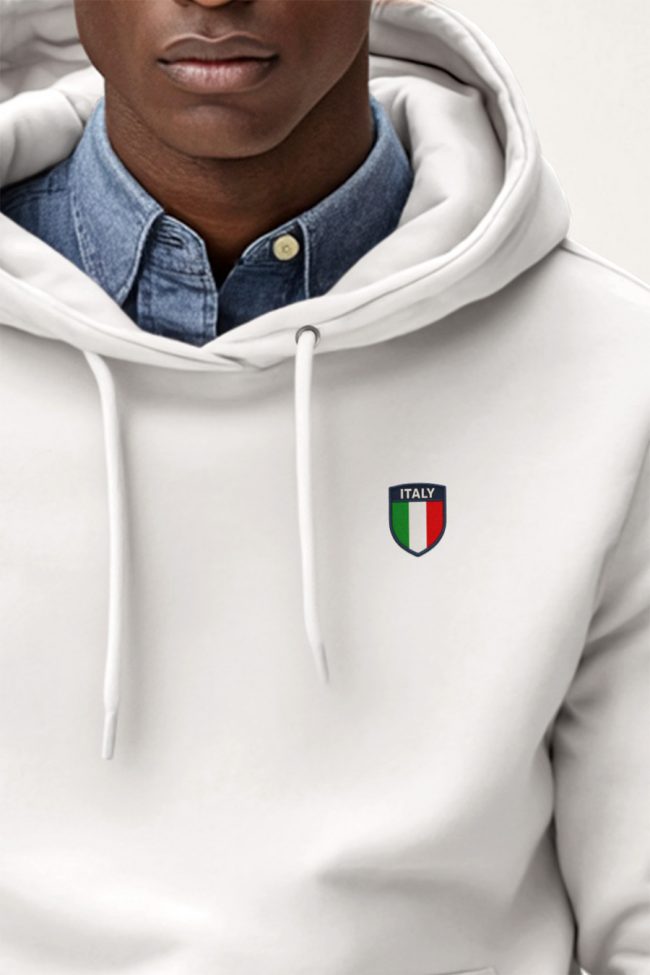 Italy Crest, Φούτερ με Κουκούλα σε Λευκό Χρώμα