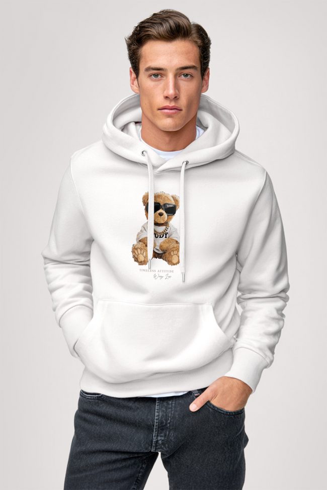 Bling Teddy, Φούτερ με Κουκούλα σε Λευκό Χρώμα