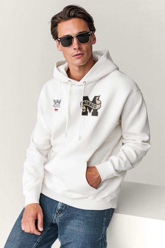 Monaco Monogram, Φούτερ με Κουκούλα σε Λευκό Χρώμα
