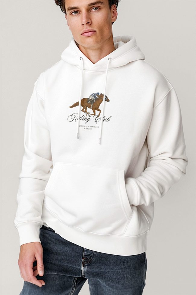 Riding Club, Φούτερ με Κουκούλα σε Λευκό Χρώμα
