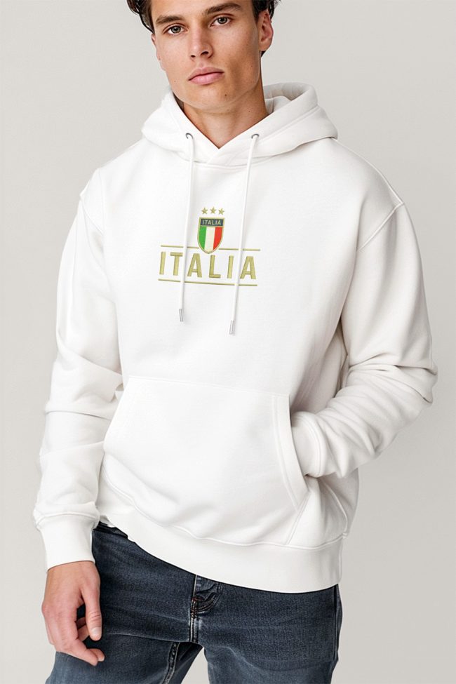 Italia Gold Stars, Φούτερ με Κουκούλα σε Λευκό Χρώμα